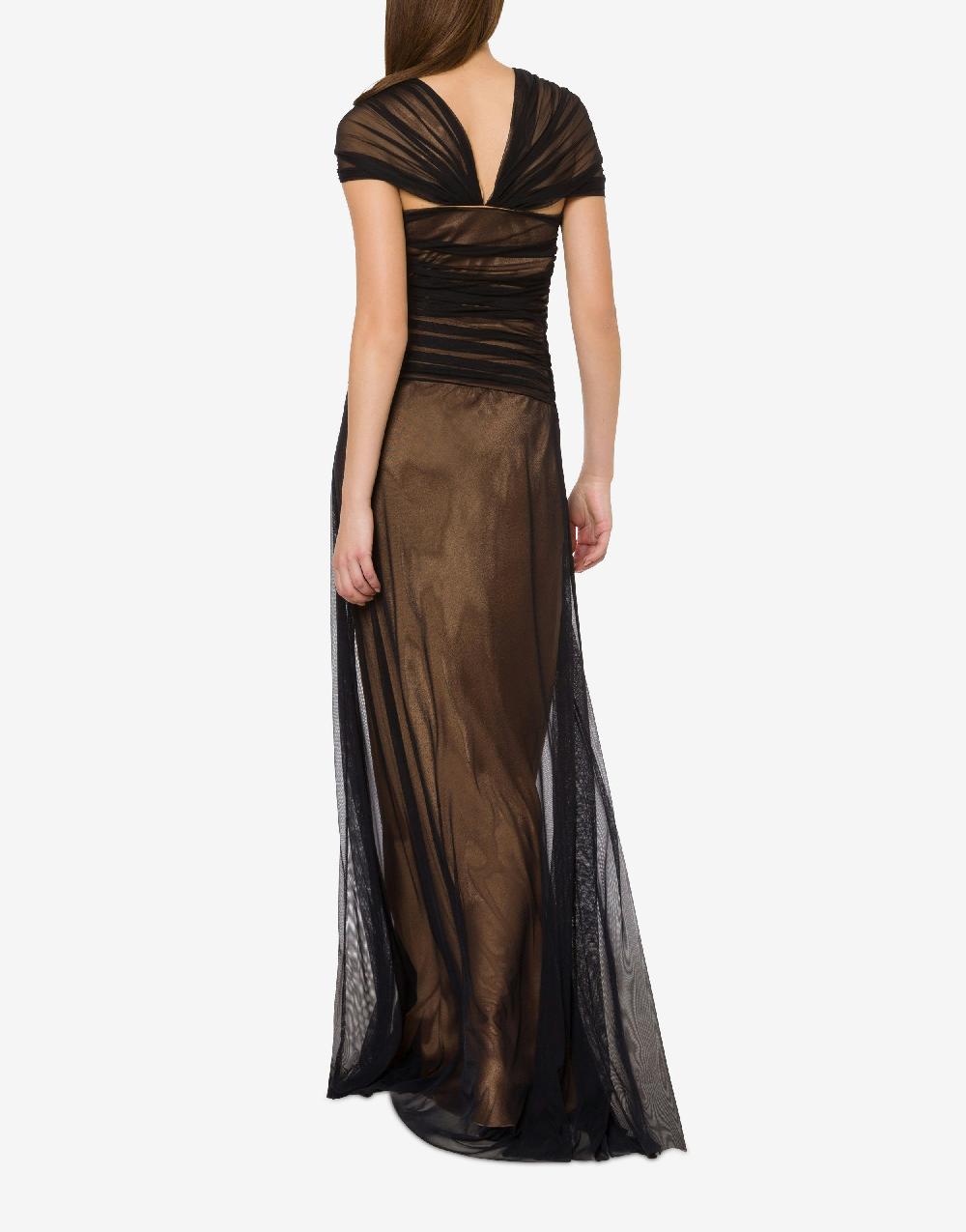 Alberta Ferretti Abito lungo in tulle stretch e raso Economico