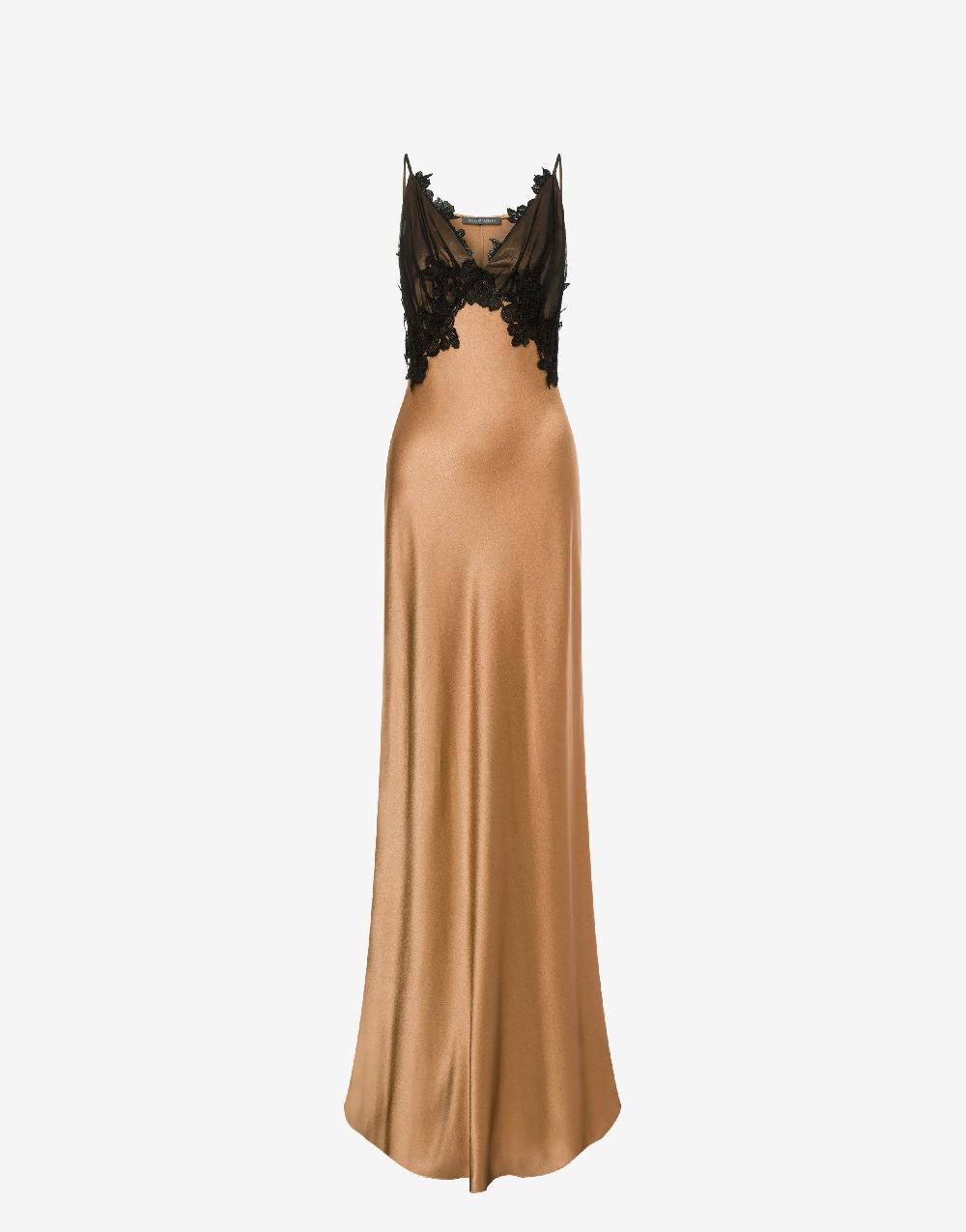 Alberta Ferretti Abito in raso con tulle e pizzo