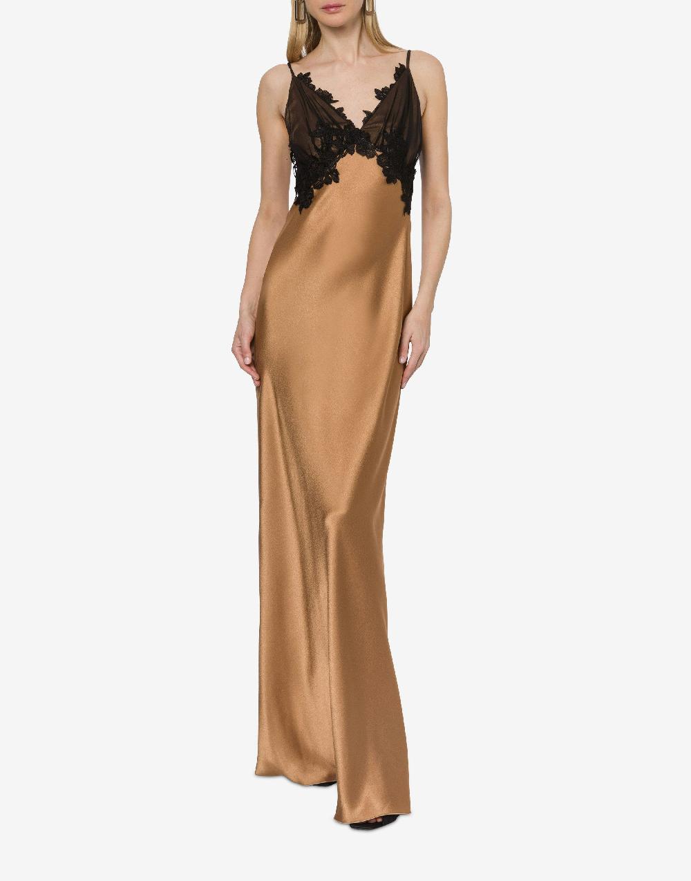 Alberta Ferretti Abito in raso con tulle e pizzo Online