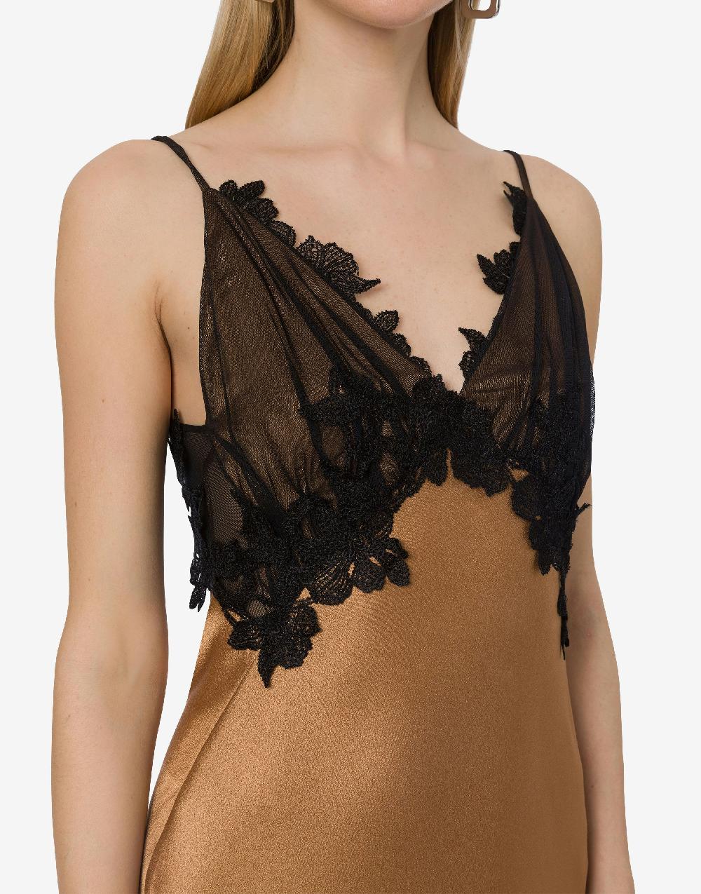 Alberta Ferretti Abito in raso con tulle e pizzo Online