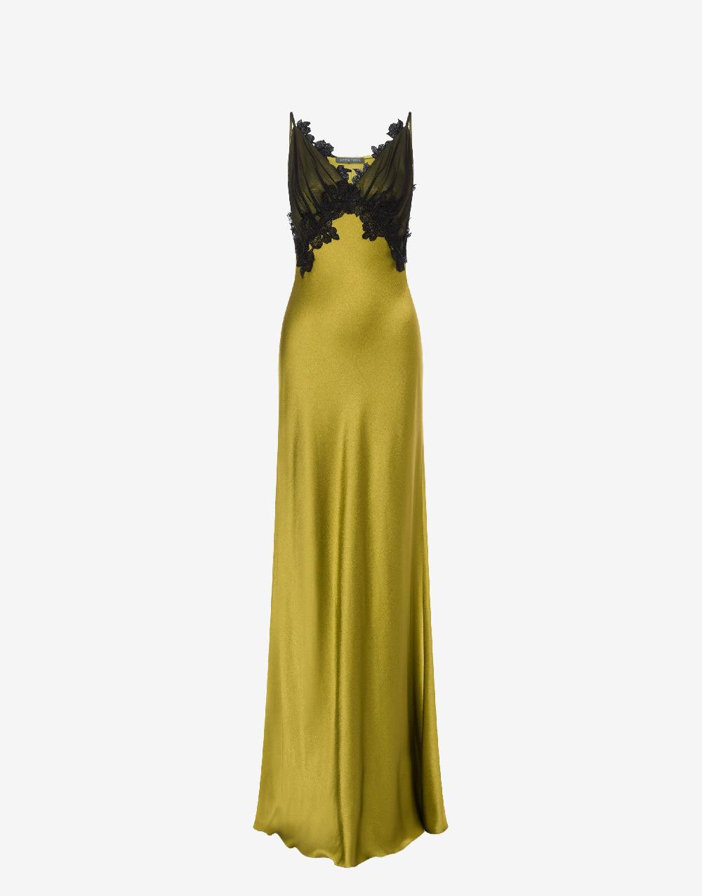 Alberta Ferretti Abito in raso con tulle e pizzo