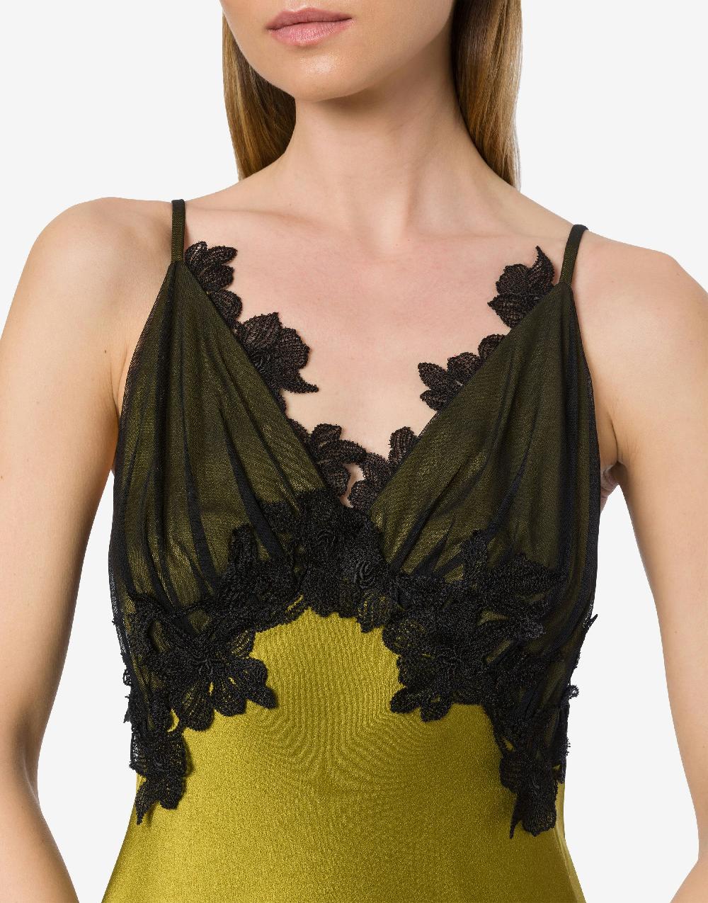 Alberta Ferretti Abito in raso con tulle e pizzo Outlet