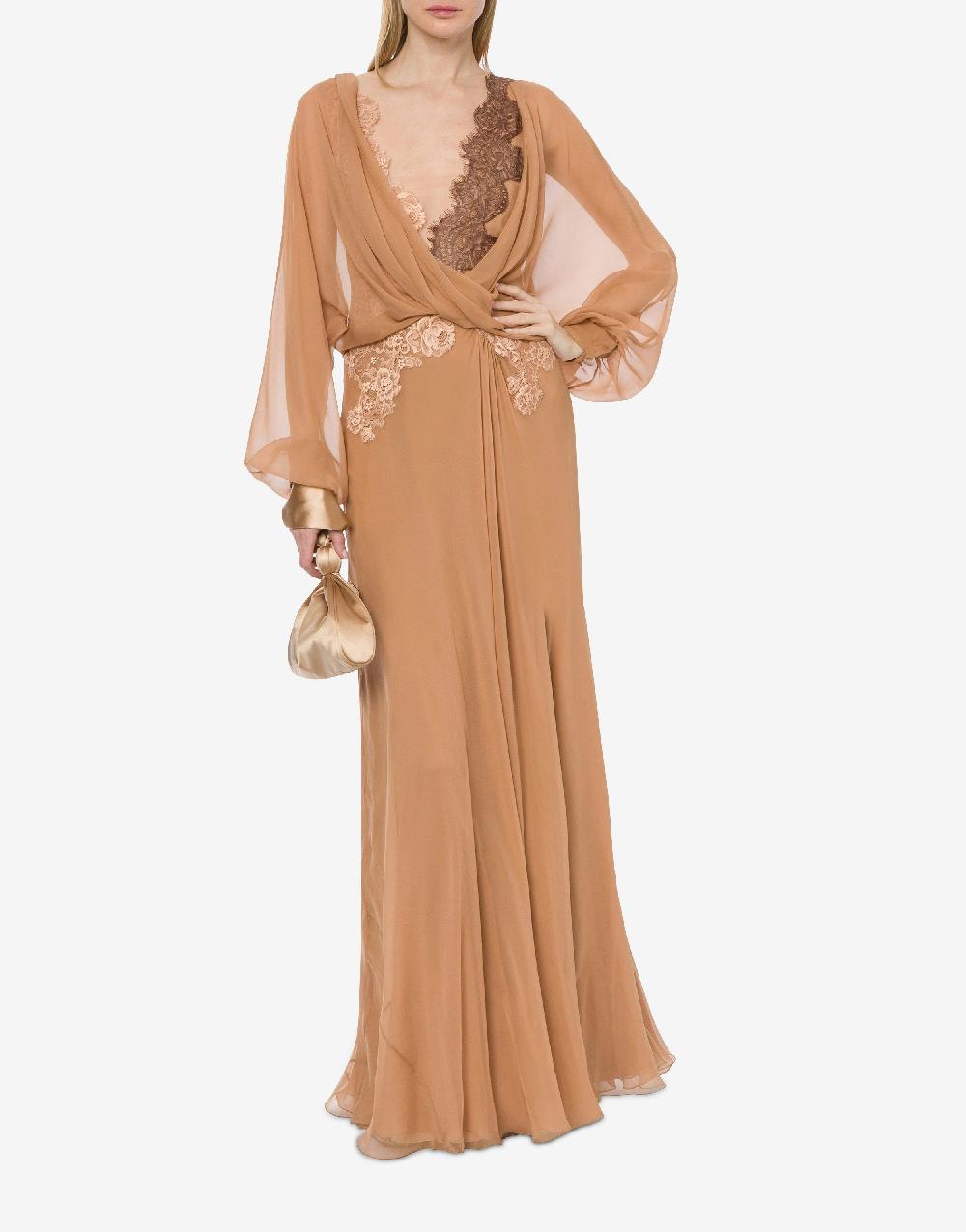 Alberta Ferretti Abito in chiffon organico con pizzo Hotsell