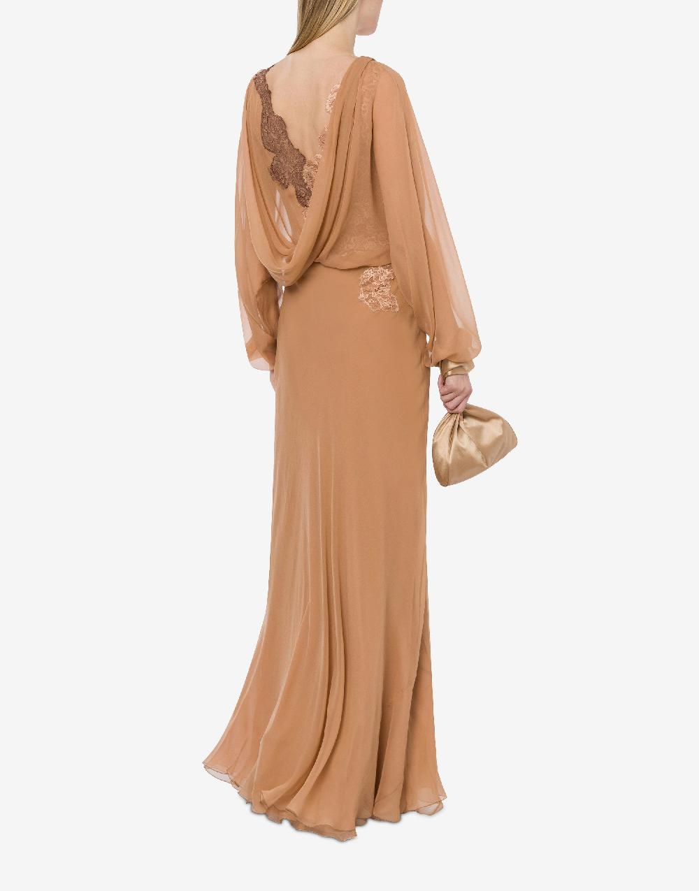 Alberta Ferretti Abito in chiffon organico con pizzo Hotsell