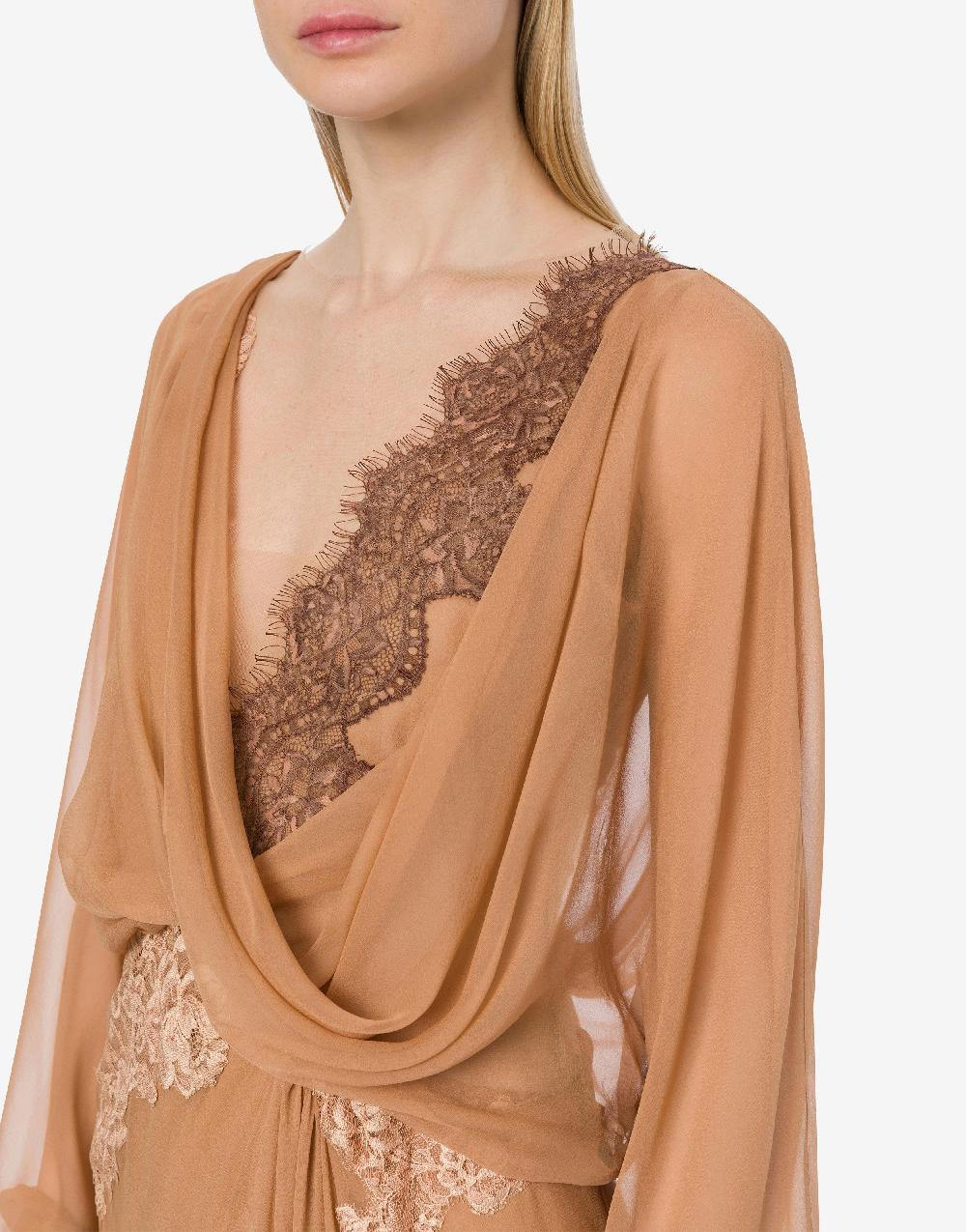 Alberta Ferretti Abito in chiffon organico con pizzo Hotsell