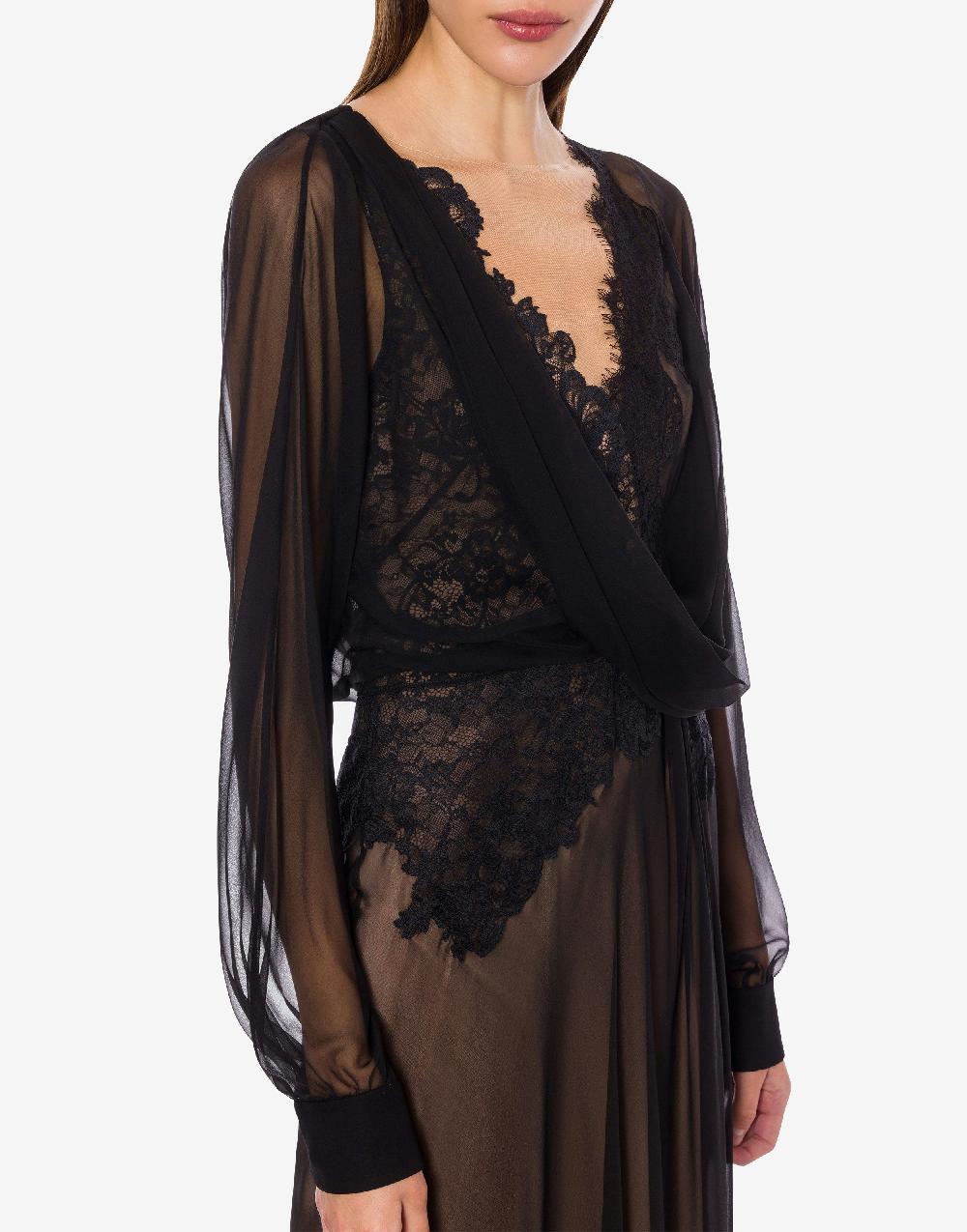 Alberta Ferretti Abito in chiffon organico con pizzo Vendita Calda