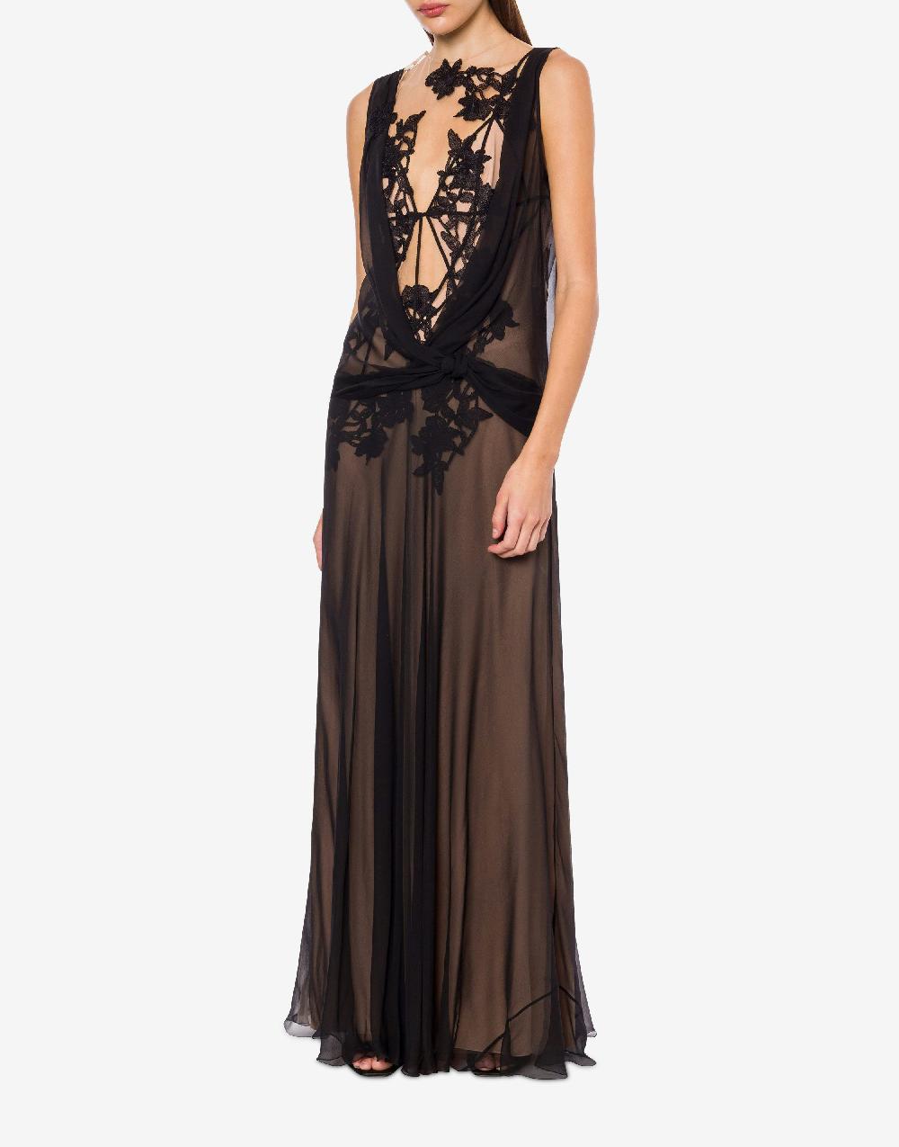 Alberta Ferretti Abito in chiffon organico Macramé Ramage Vendita Economica