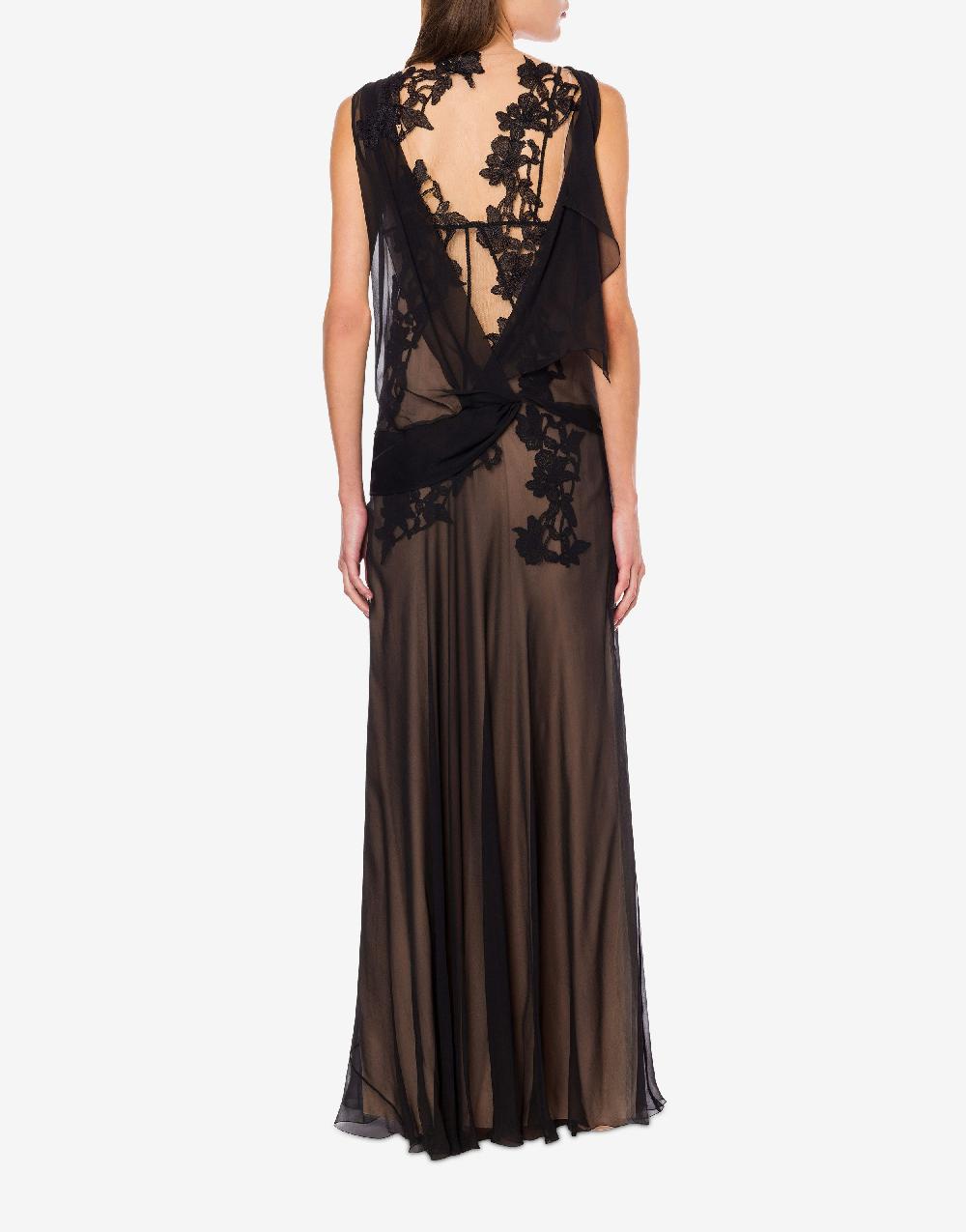 Alberta Ferretti Abito in chiffon organico Macramé Ramage Vendita Economica