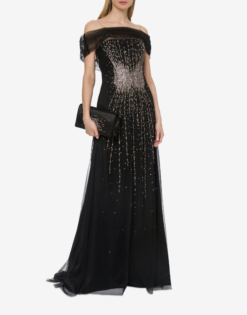 Alberta Ferretti Abito lungo in tulle con ricamo strass e perline Negozio