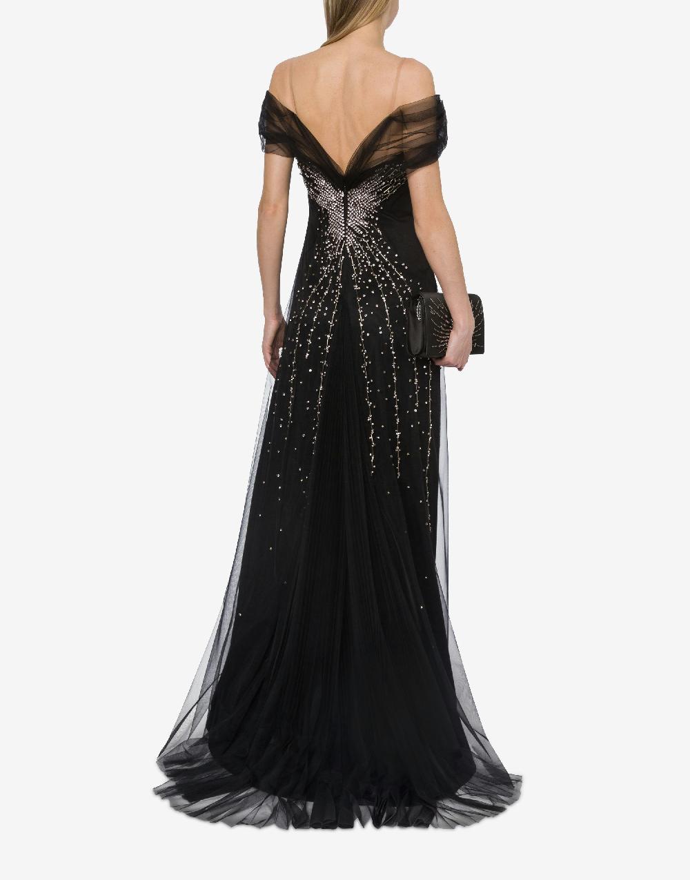 Alberta Ferretti Abito lungo in tulle con ricamo strass e perline Negozio