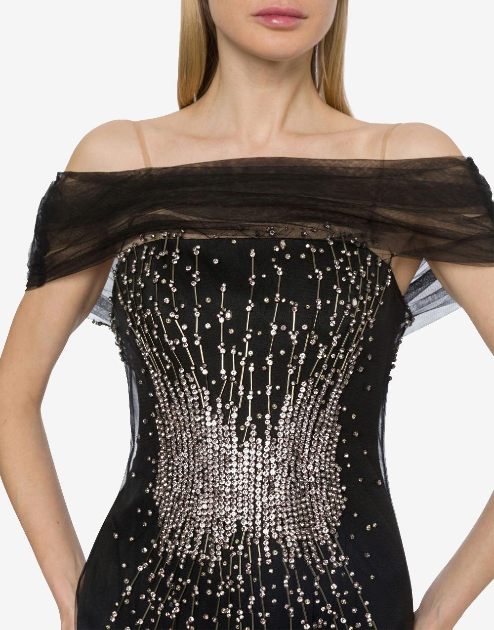 Alberta Ferretti Abito lungo in tulle con ricamo strass e perline Negozio