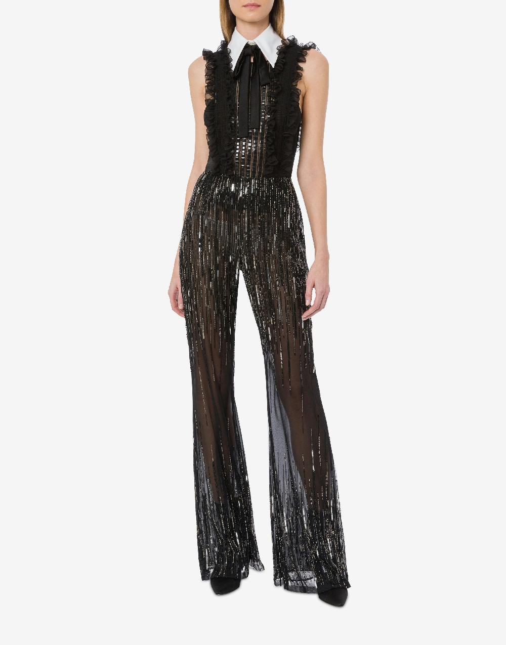 Alberta Ferretti Pantalone con flare perline e paillettes degradé Nuova