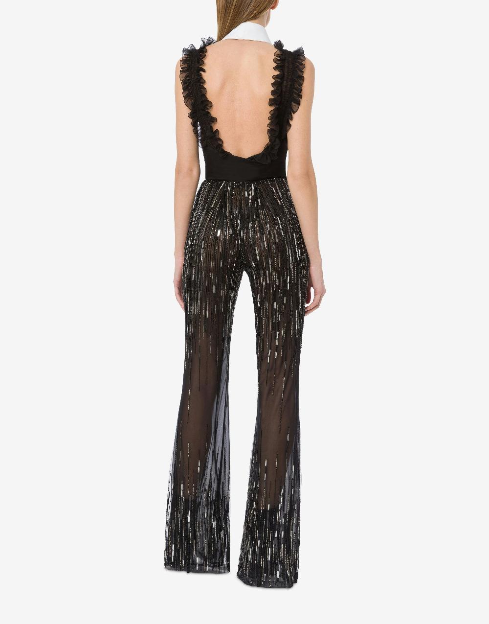 Alberta Ferretti Pantalone con flare perline e paillettes degradé Nuova