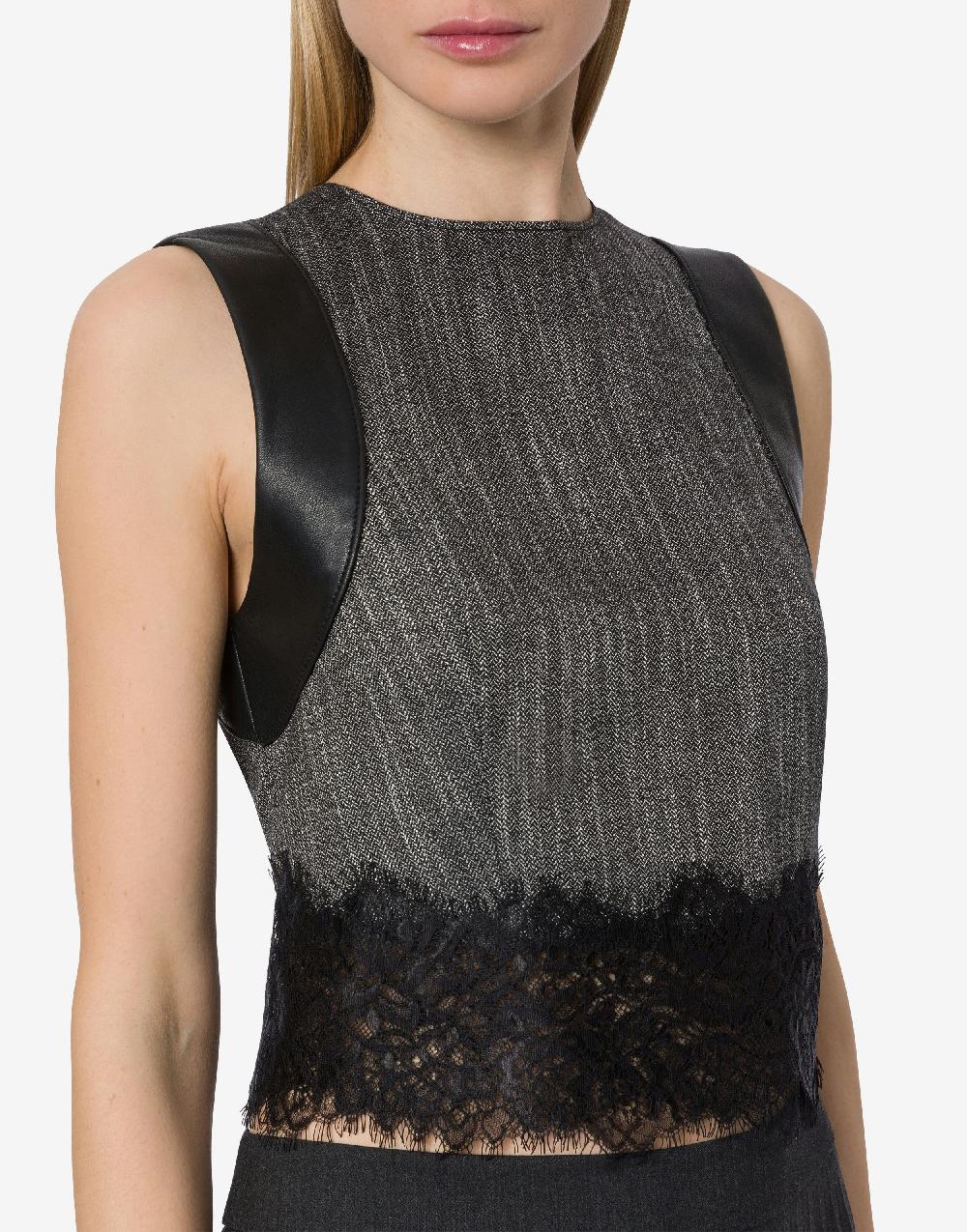 Alberta Ferretti Crop top in chevron con pizzo 2025