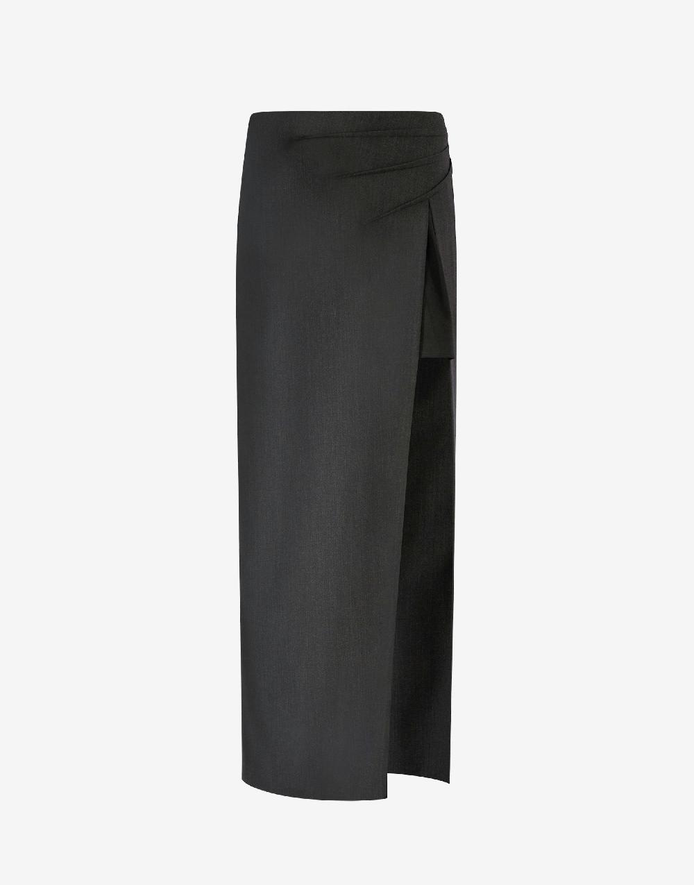 Alberta Ferretti Gonna in twill di lana stretch con spacco