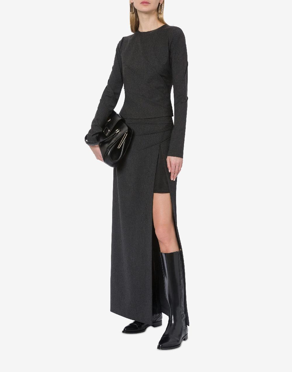 Alberta Ferretti Gonna in twill di lana stretch con spacco Qualità