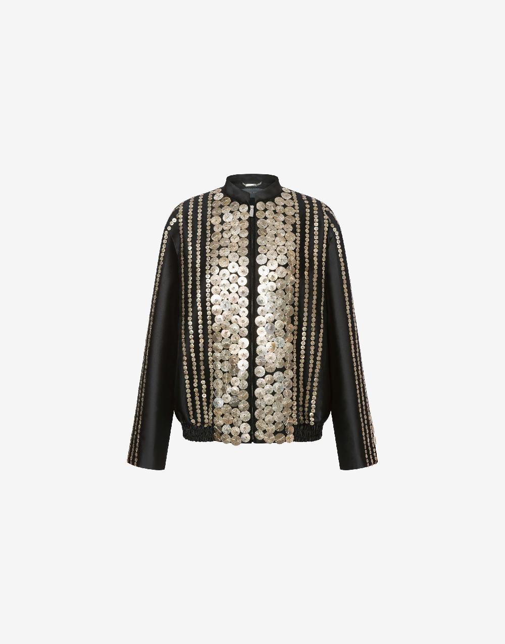 Alberta Ferretti Bomber in mikado con ricamo medaglie