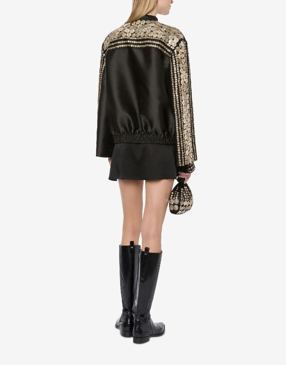 Alberta Ferretti Bomber in mikado con ricamo medaglie Soddisfazione Garantita