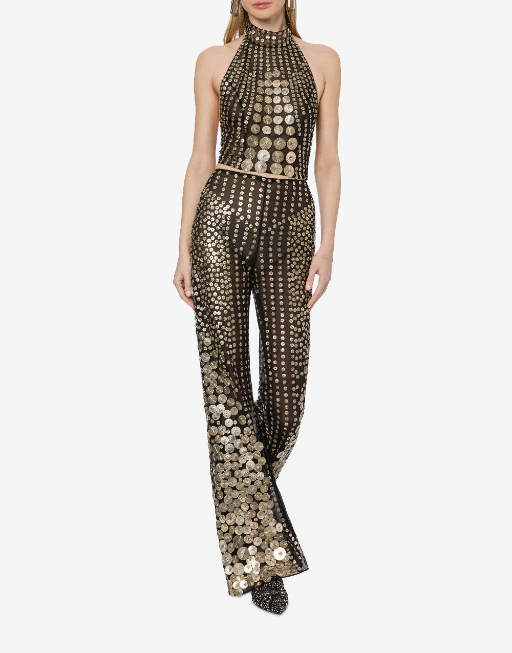 Alberta Ferretti Crop top in tulle con ricamo medaglie Qualità Garantita