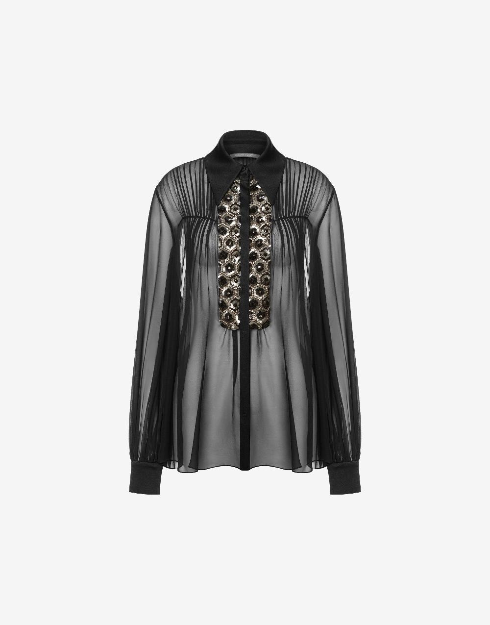 Alberta Ferretti Camicia in chiffon organico con paillettes e perline