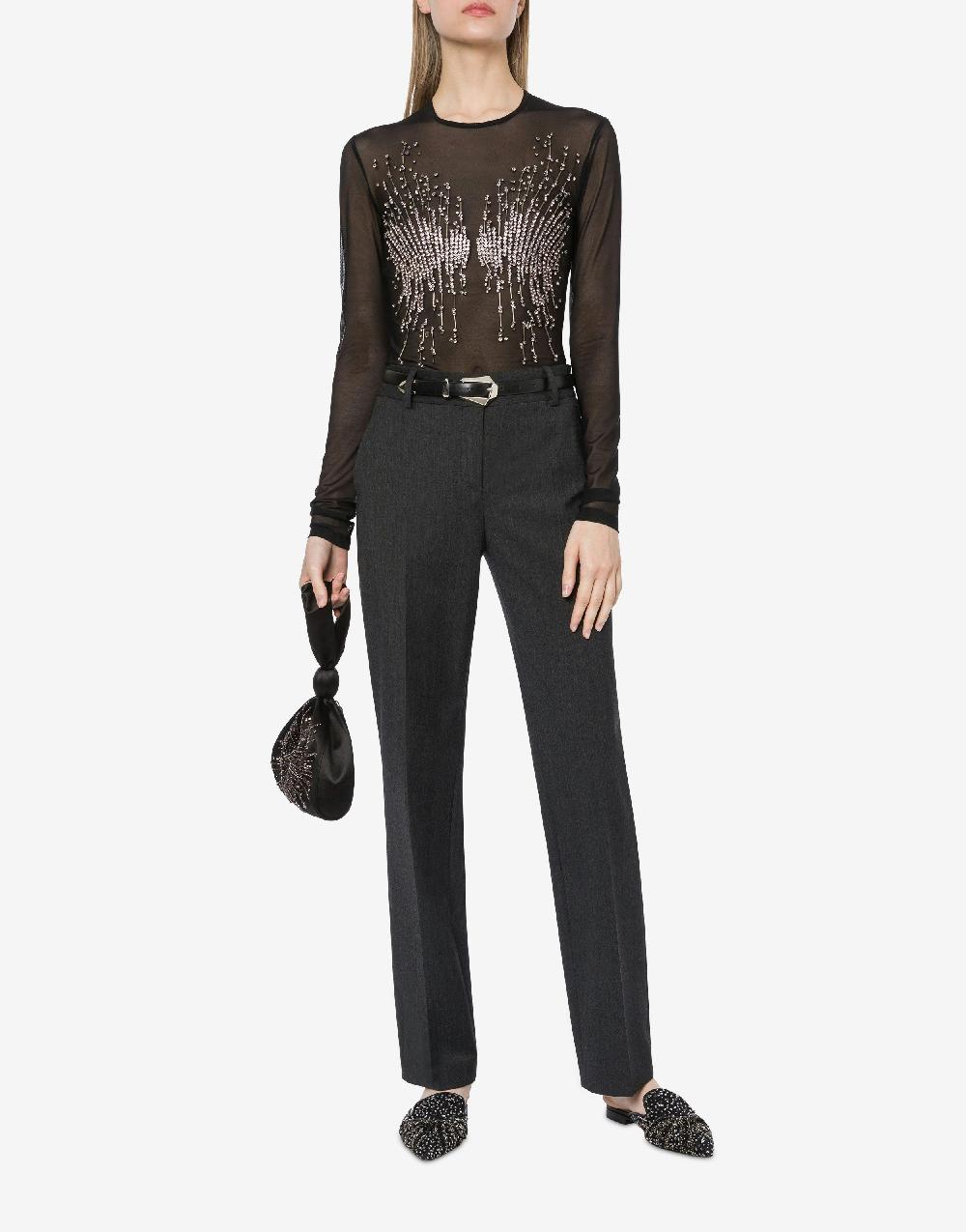 Alberta Ferretti T-shirt in tulle stretch con strass e perline Sottocosto