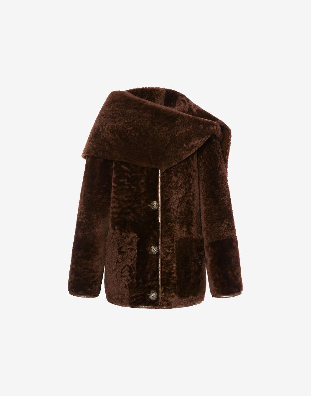 Alberta Ferretti Montone reversibile in shearling lucido con sciarpa Economico