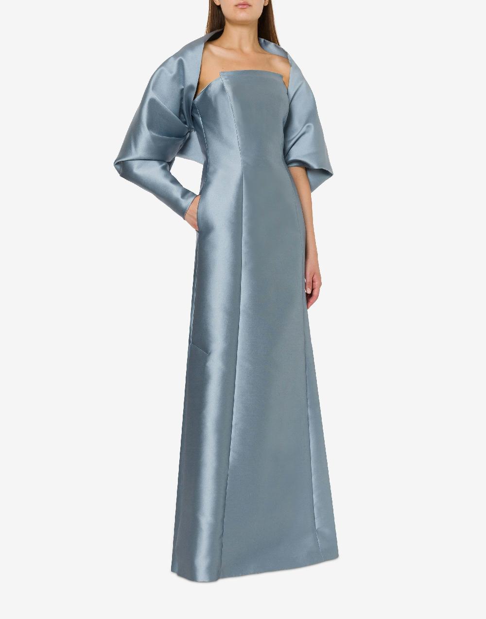 Alberta Ferretti Abito lungo in mikado con coprispalle 2025