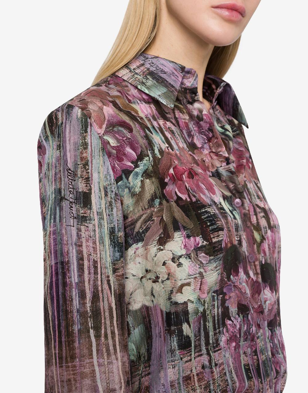 Alberta Ferretti Camicia in habotai con stampa Dripping Roses Vendita
