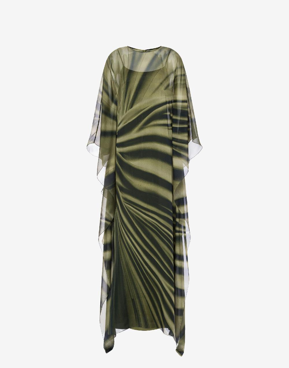 Alberta Ferretti Abito lungo in chiffon con stampa drappeggio