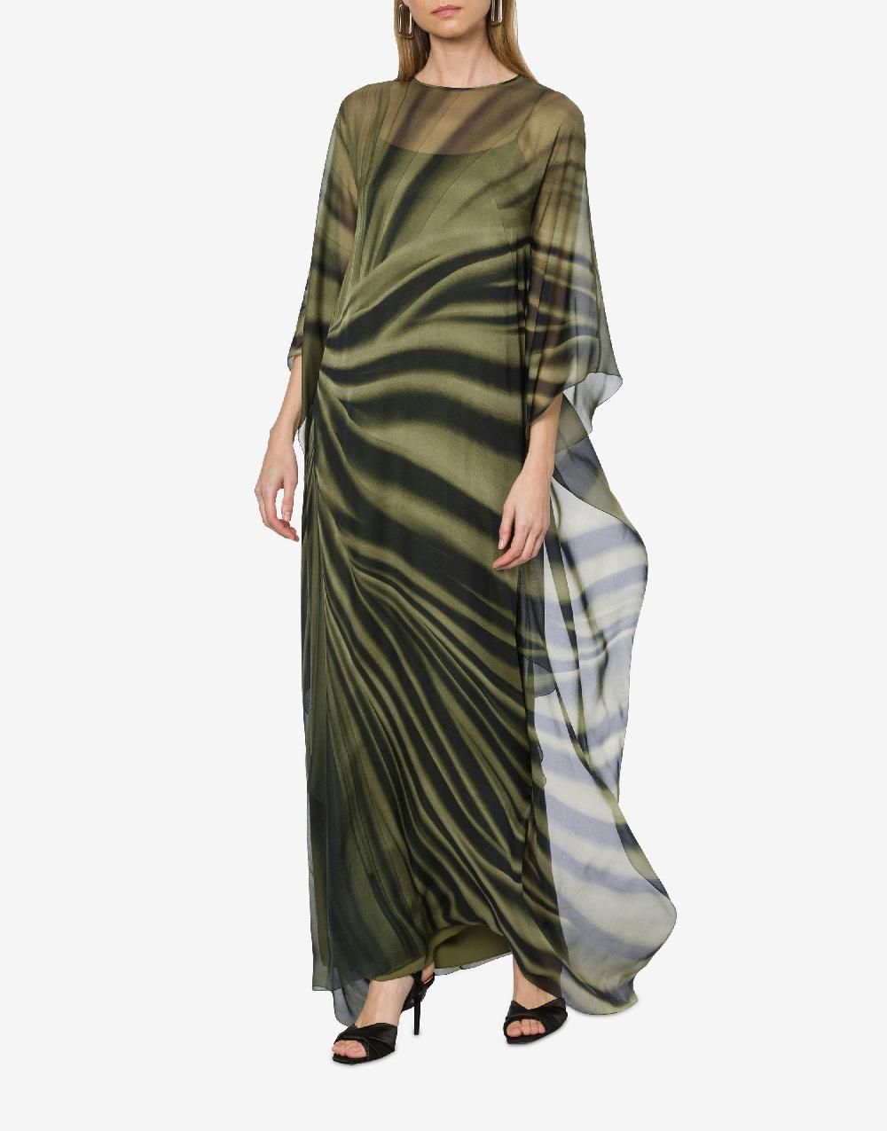 Alberta Ferretti Abito lungo in chiffon con stampa drappeggio Sottocosto