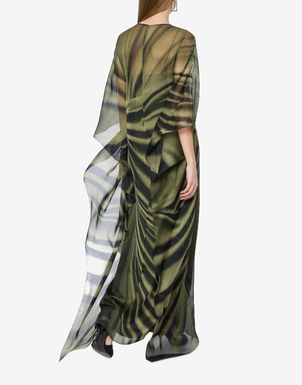 Alberta Ferretti Abito lungo in chiffon con stampa drappeggio Sottocosto