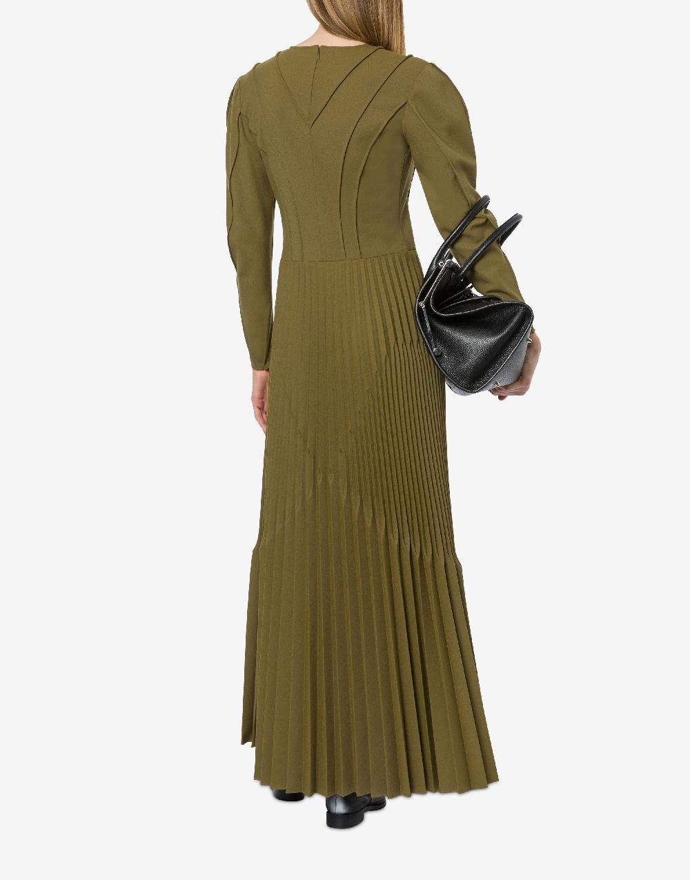 Alberta Ferretti Abito lungo in twill di lana stretch con plissé Offerta