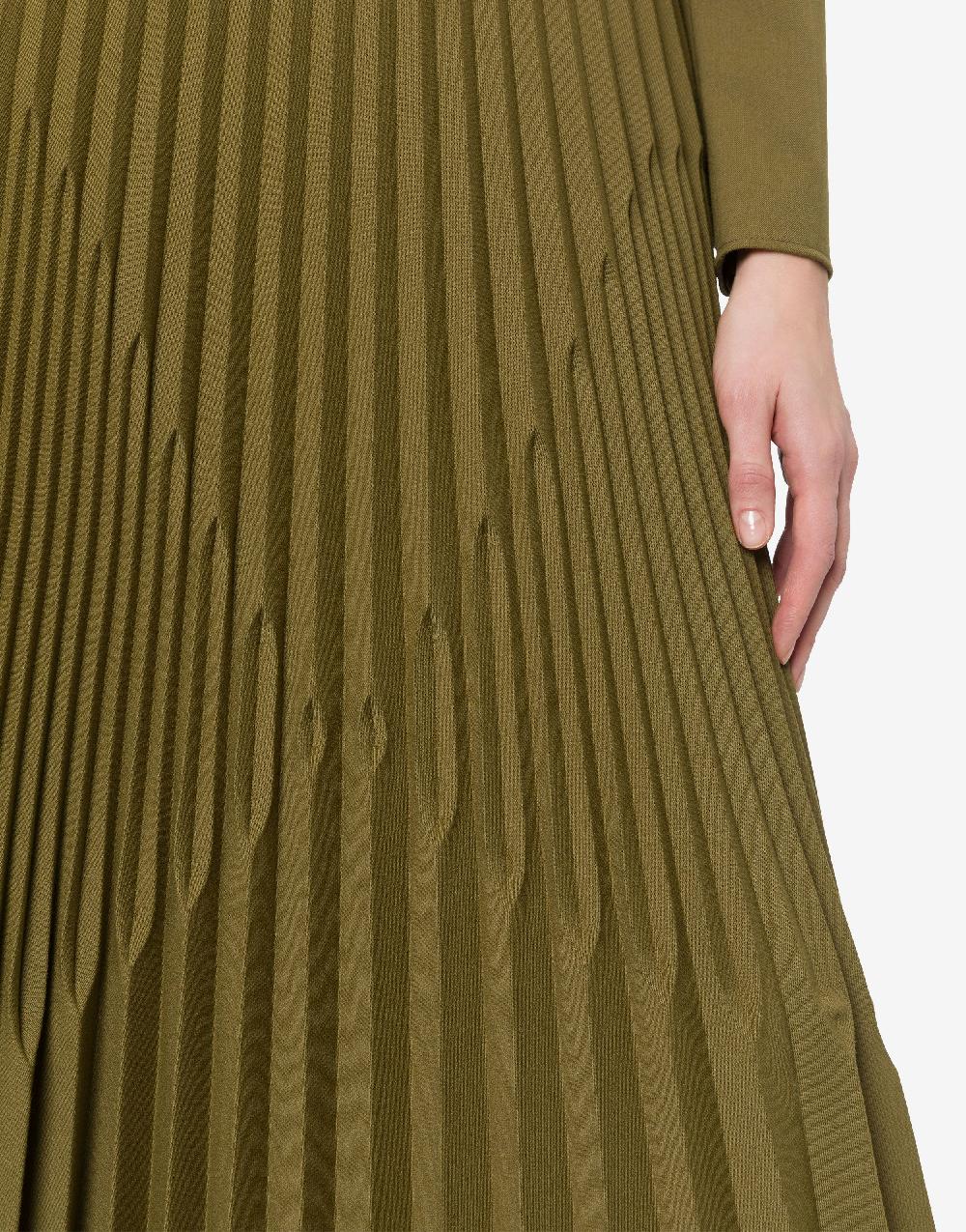 Alberta Ferretti Abito lungo in twill di lana stretch con plissé Offerta