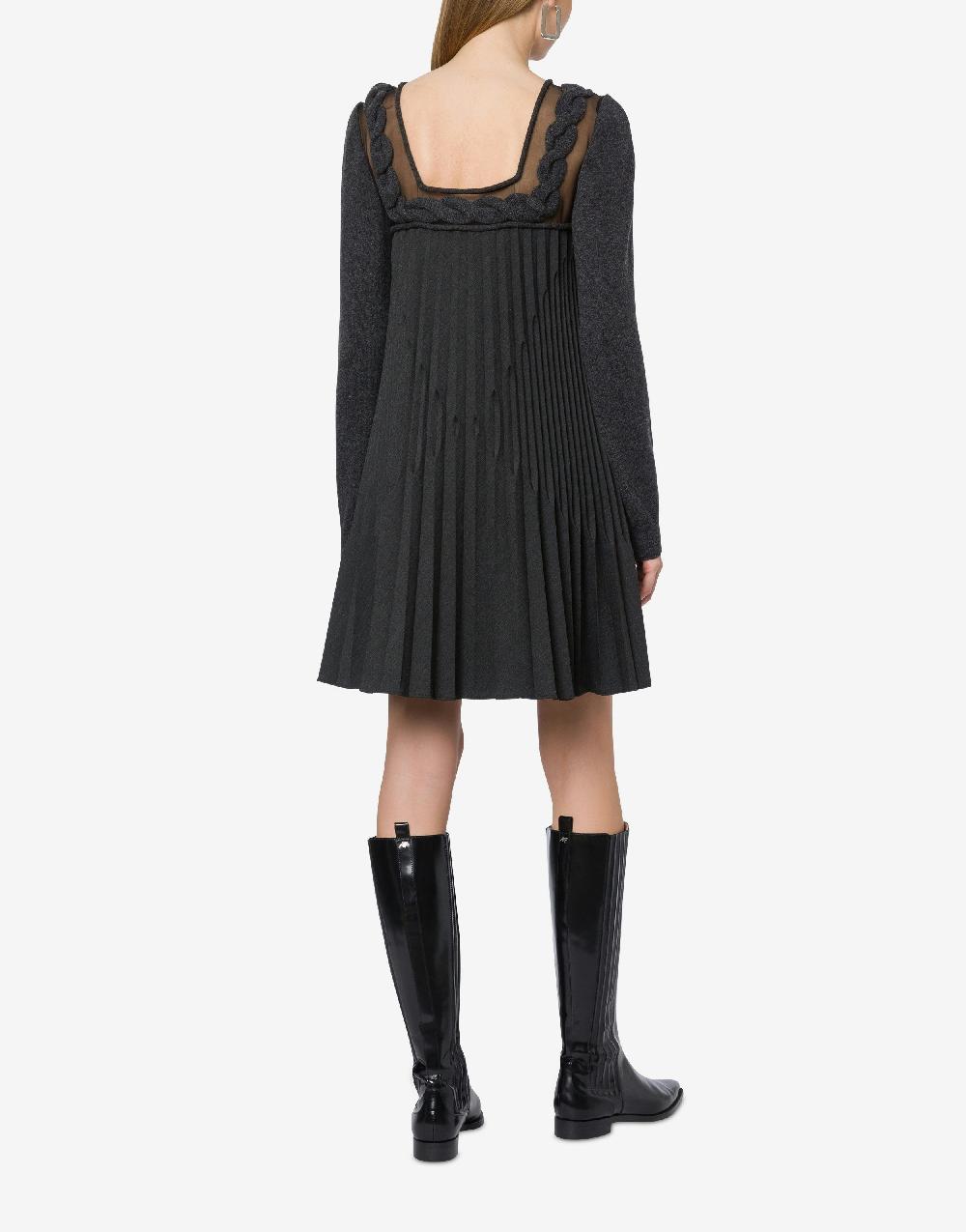 Alberta Ferretti Abito corto in twill di lana stretch con treccia Moda