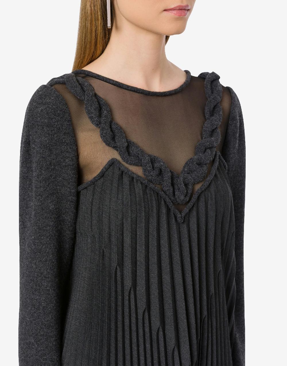Alberta Ferretti Abito corto in twill di lana stretch con treccia Moda