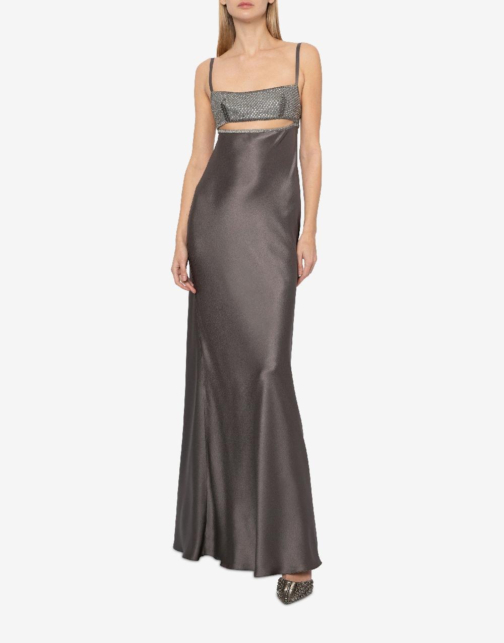 Alberta Ferretti Abito in raso con cut-out e ricamo In Linea