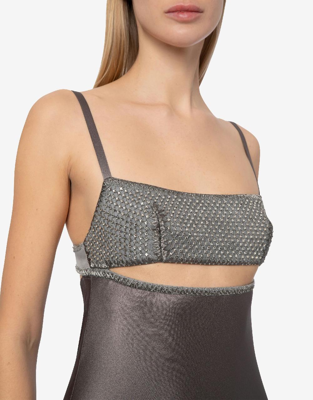 Alberta Ferretti Abito in raso con cut-out e ricamo In Linea