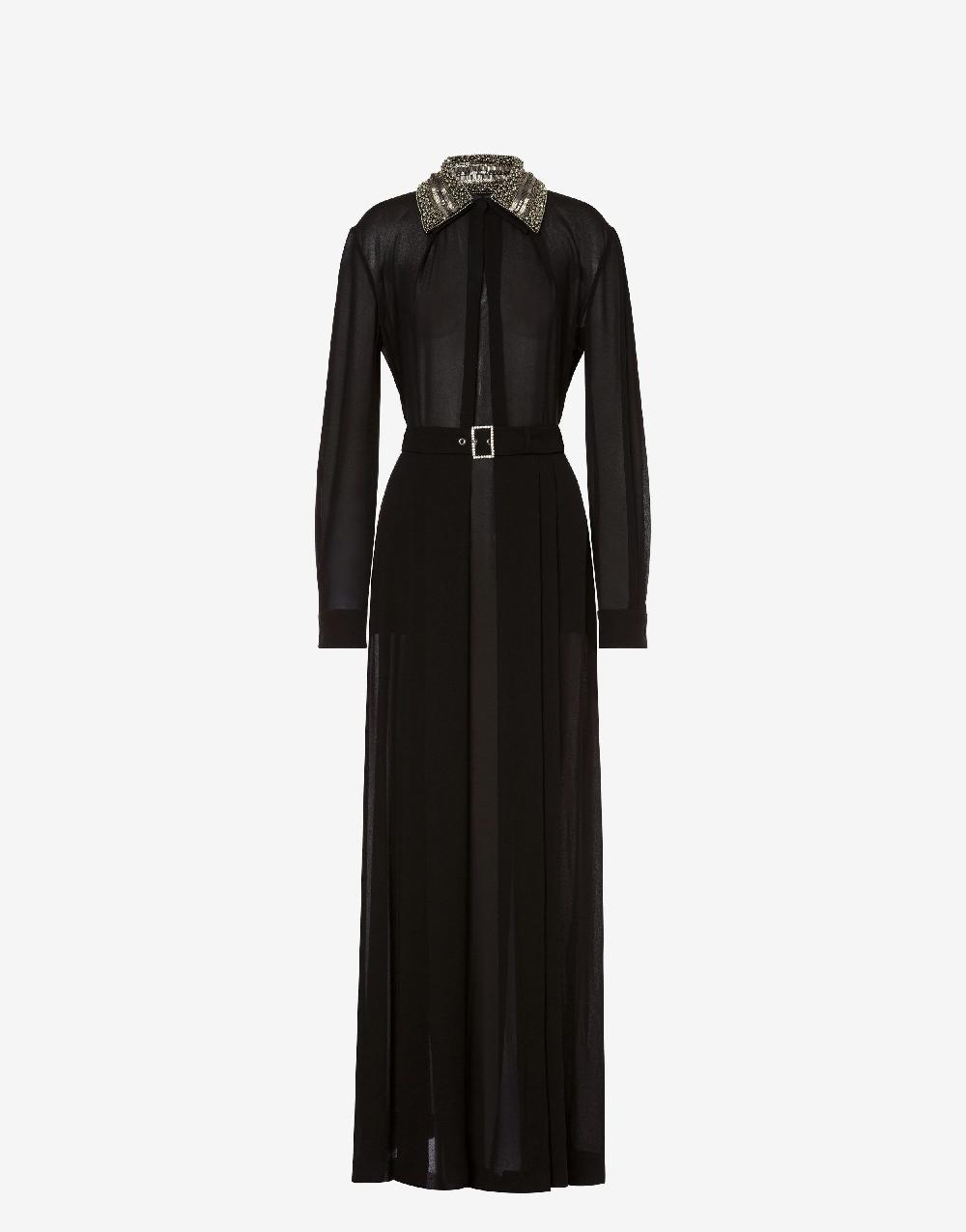 Alberta Ferretti Abito lungo in sablé con colletto ricamato