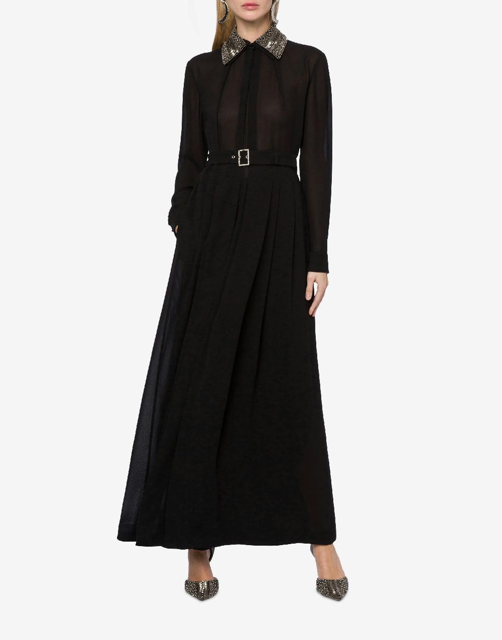 Alberta Ferretti Abito lungo in sablé con colletto ricamato Vendita