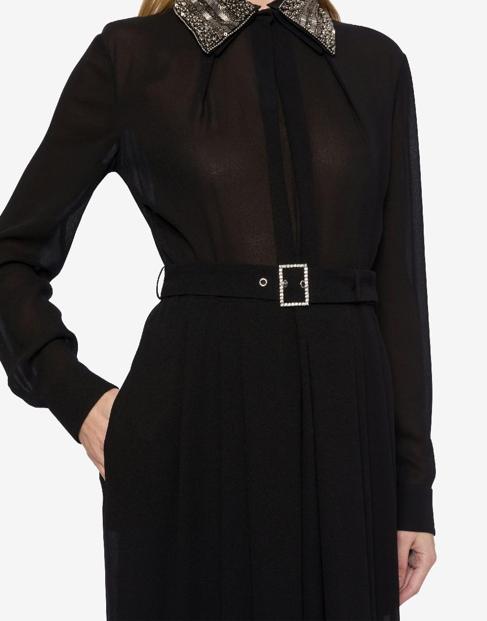 Alberta Ferretti Abito lungo in sablé con colletto ricamato Vendita