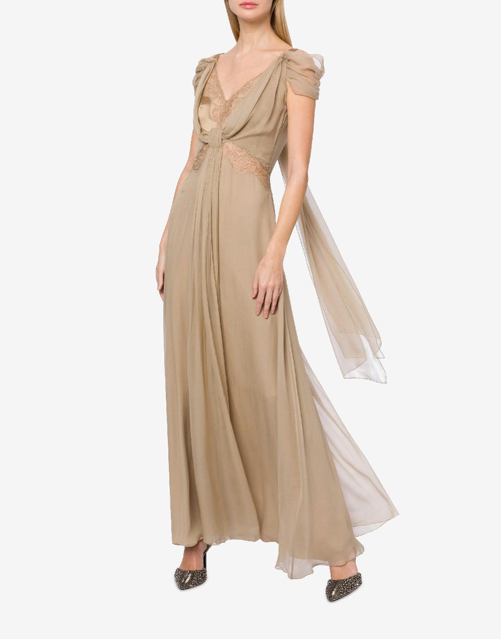 Alberta Ferretti Abito in chiffon con pizzo e drappi Promozione Limitata