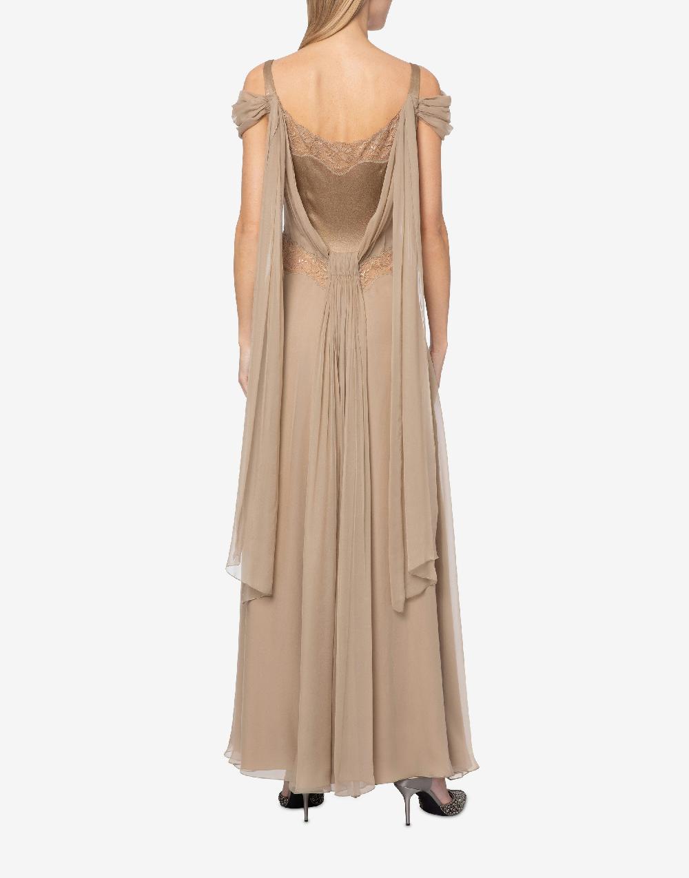 Alberta Ferretti Abito in chiffon con pizzo e drappi Promozione Limitata
