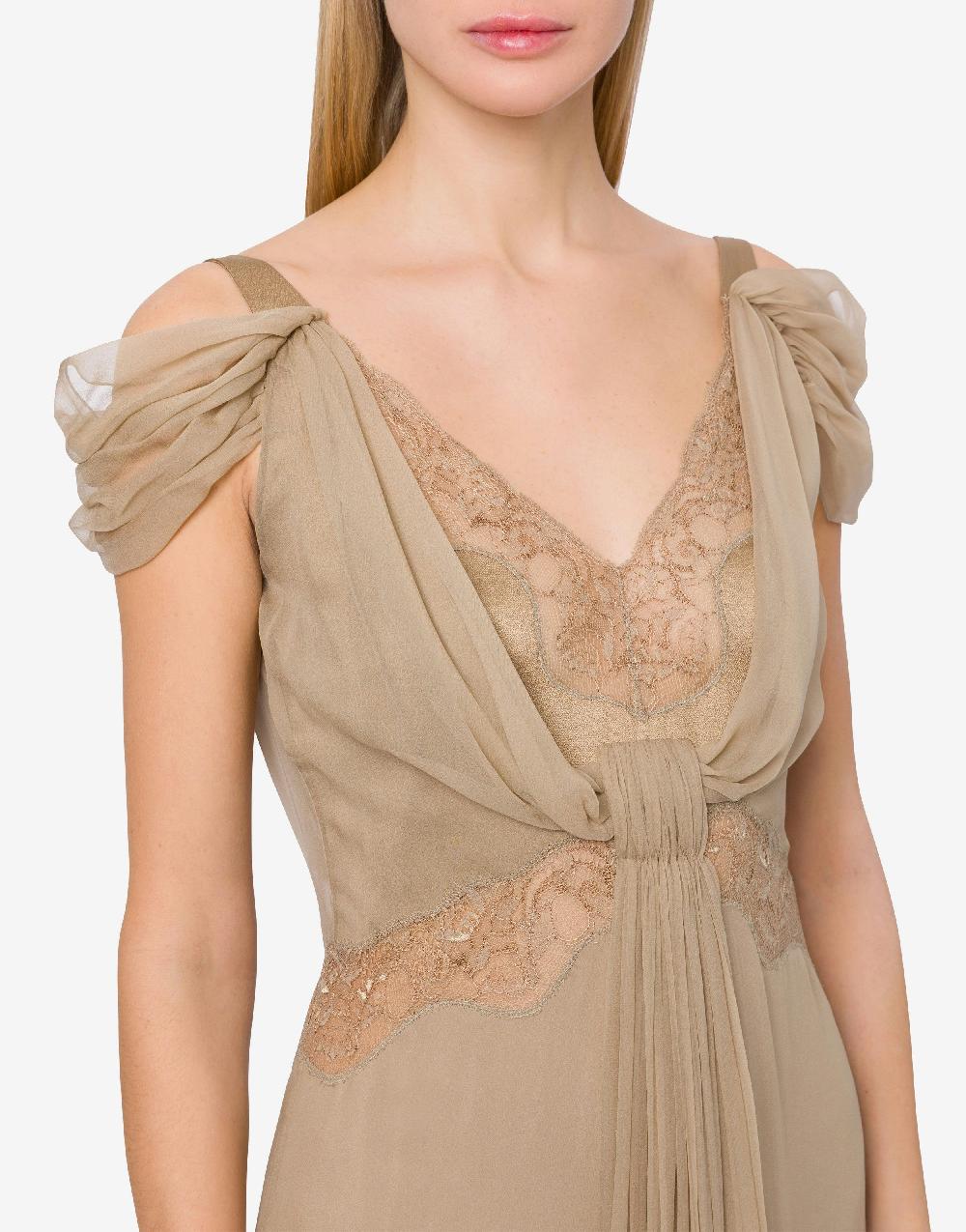 Alberta Ferretti Abito in chiffon con pizzo e drappi Promozione Limitata