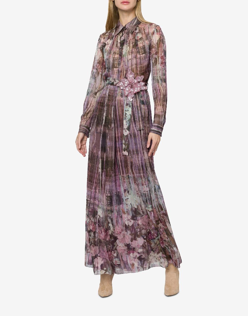 Alberta Ferretti Abito in chiffon con stampa Dripping Roses Prezzo Ridotto