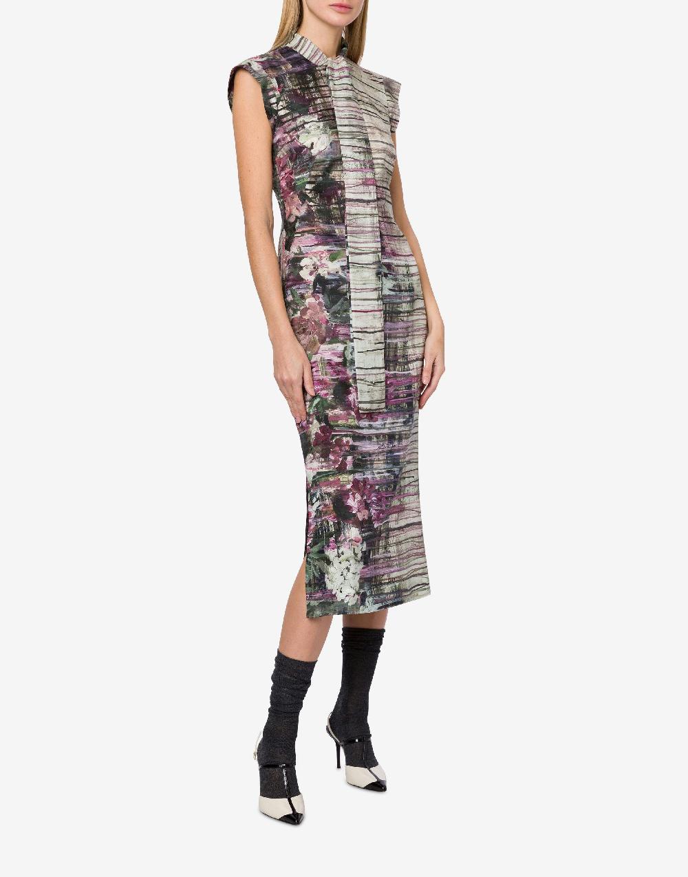 Alberta Ferretti Abito longuette in habotai con stampa Dripping Roses Sottocosto