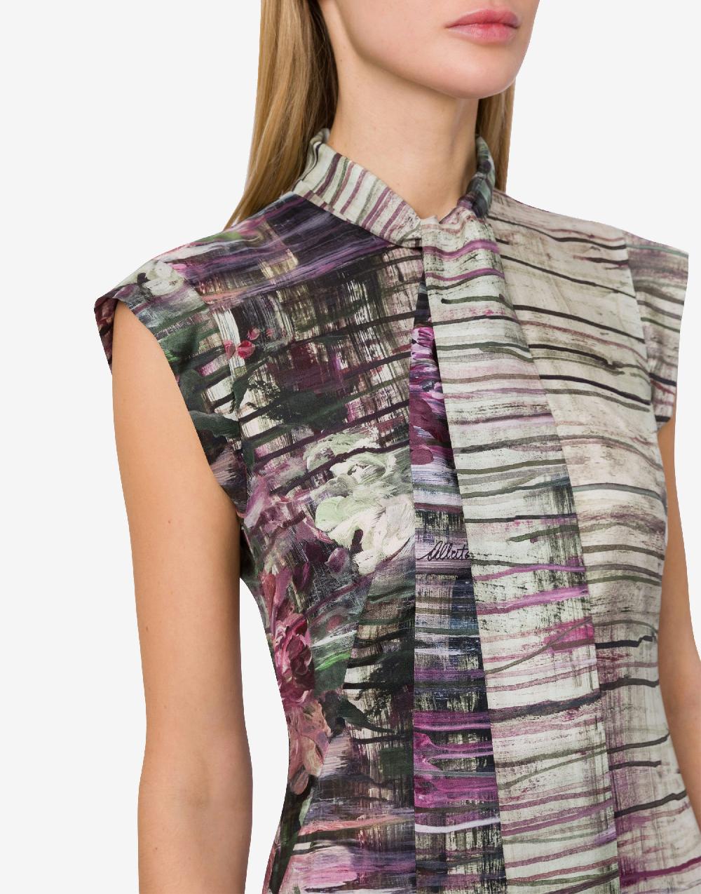 Alberta Ferretti Abito longuette in habotai con stampa Dripping Roses Sottocosto