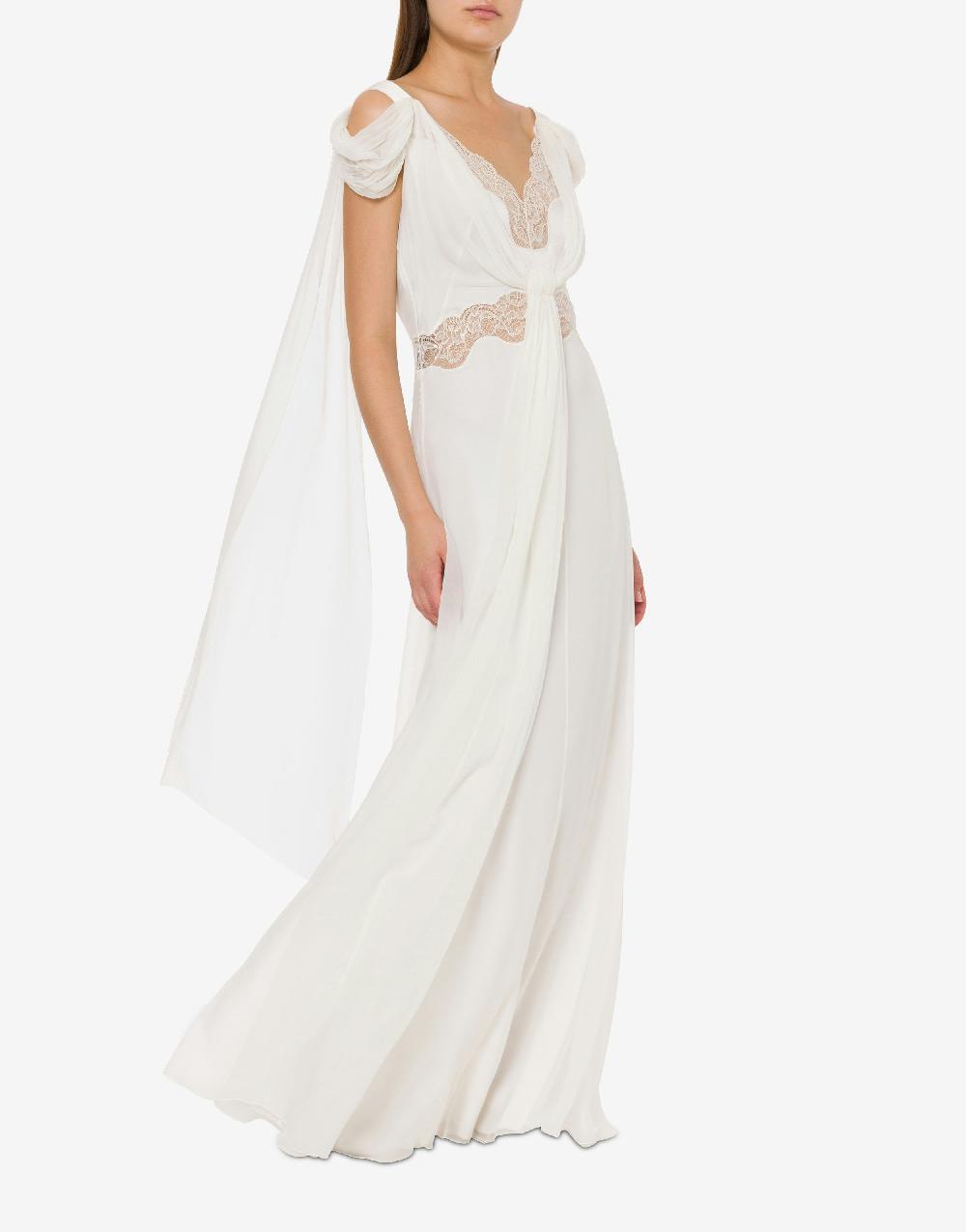 Alberta Ferretti Abito in chiffon con pizzo e drappi Sconto