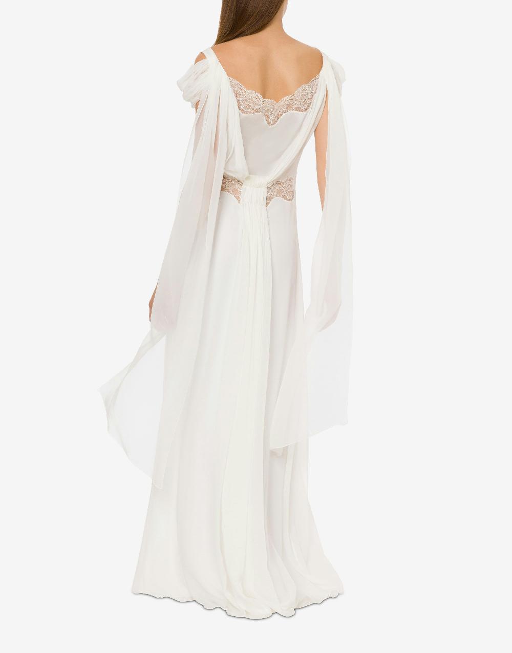 Alberta Ferretti Abito in chiffon con pizzo e drappi Sconto