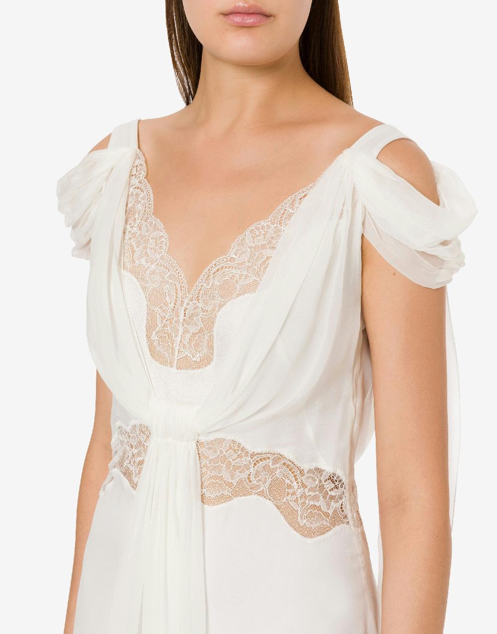 Alberta Ferretti Abito in chiffon con pizzo e drappi Sconto