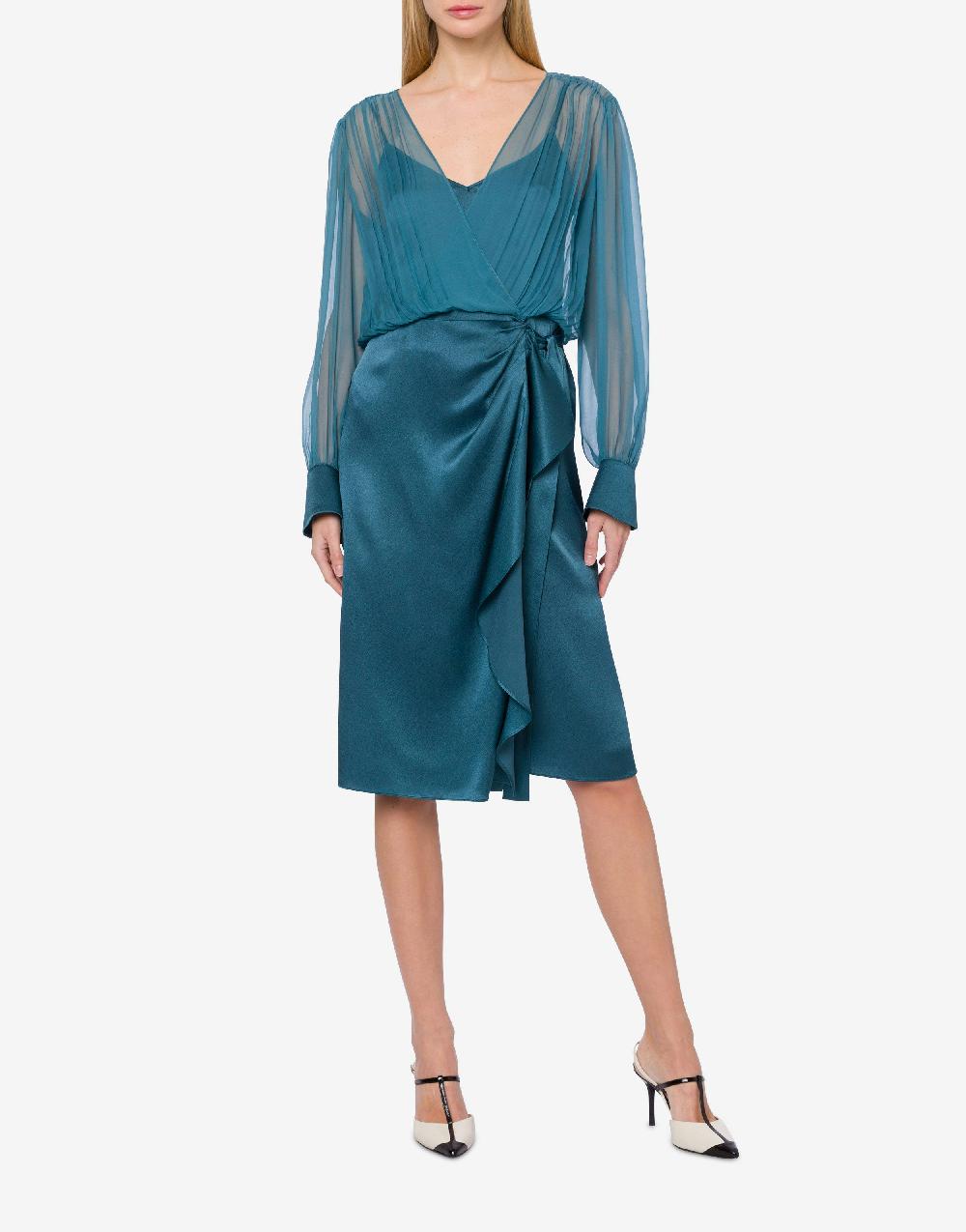 Alberta Ferretti Abito midi in raso e chiffon Economico